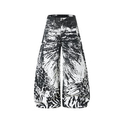 Omirad Monochrome Animal Print Wide-Leg Jeans