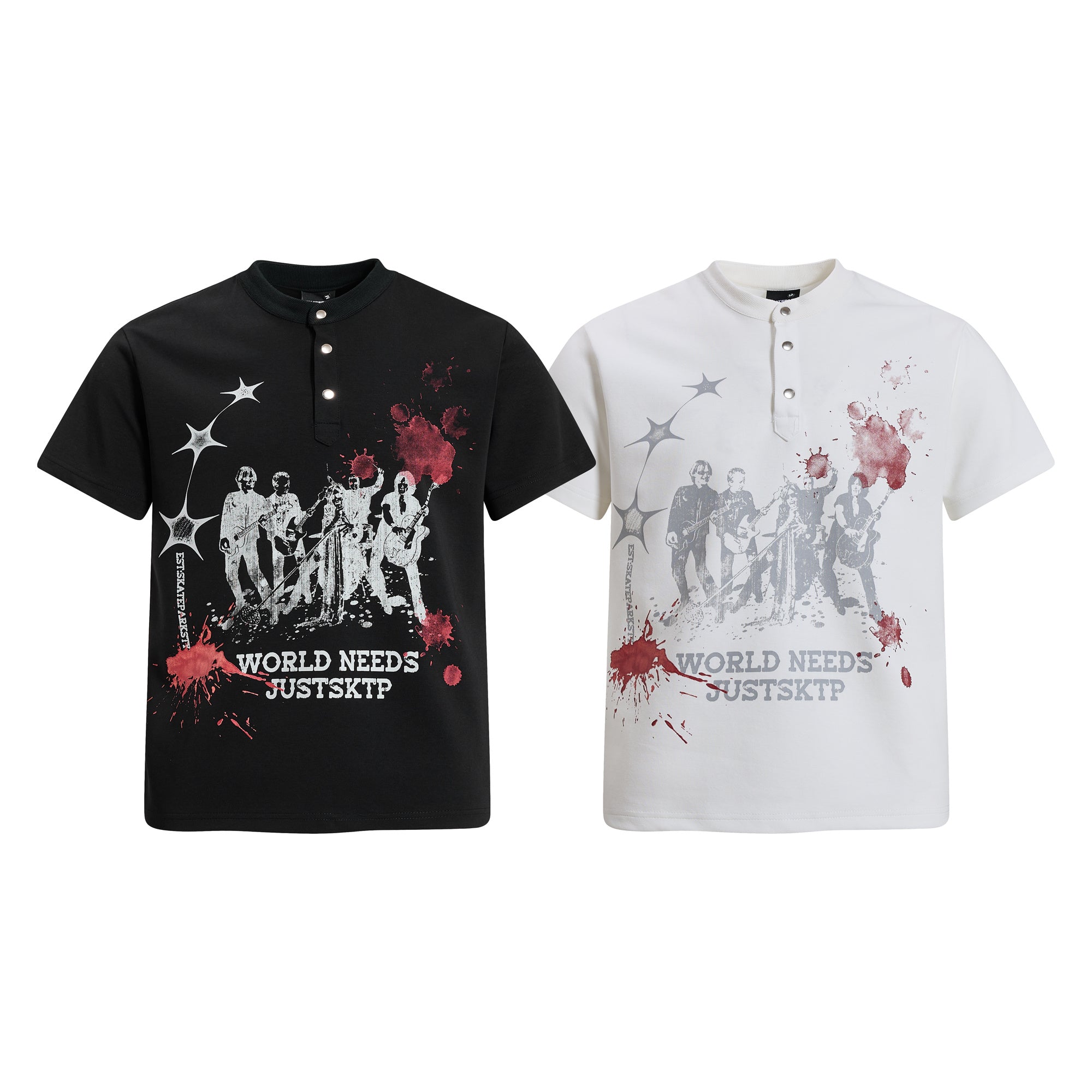 Omirad Vintage Band Graphic Henley T-Shirt