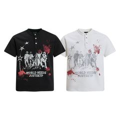 Omirad Vintage Band Graphic Henley T-Shirt