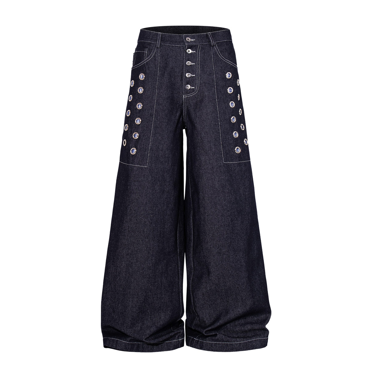 Omirad Raw Denim Eyelet Wide-Leg Jeans
