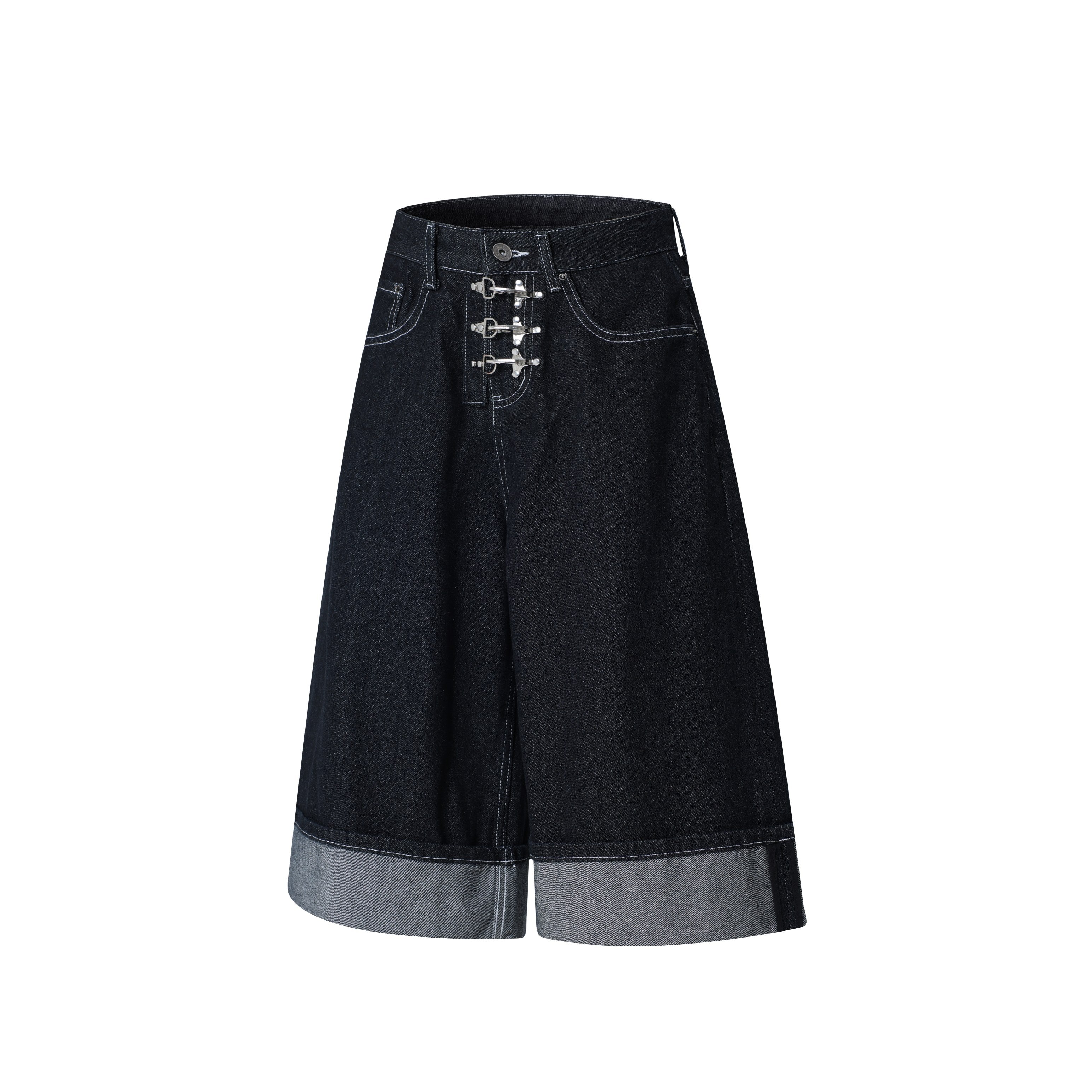 Omirad Wide-Leg Buckle Denim Shorts
