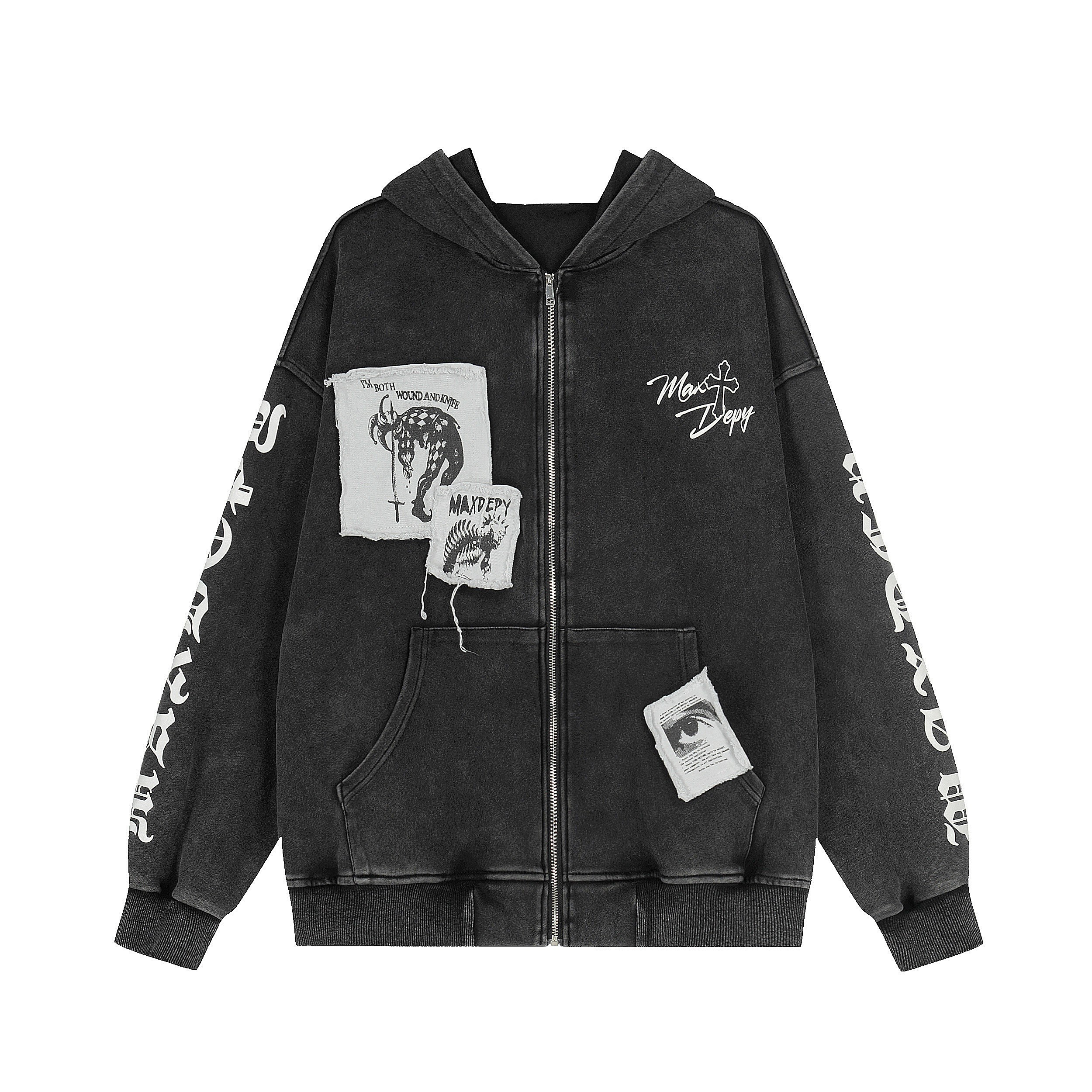 Omirad Distressed Graphic Zip Hoodie
