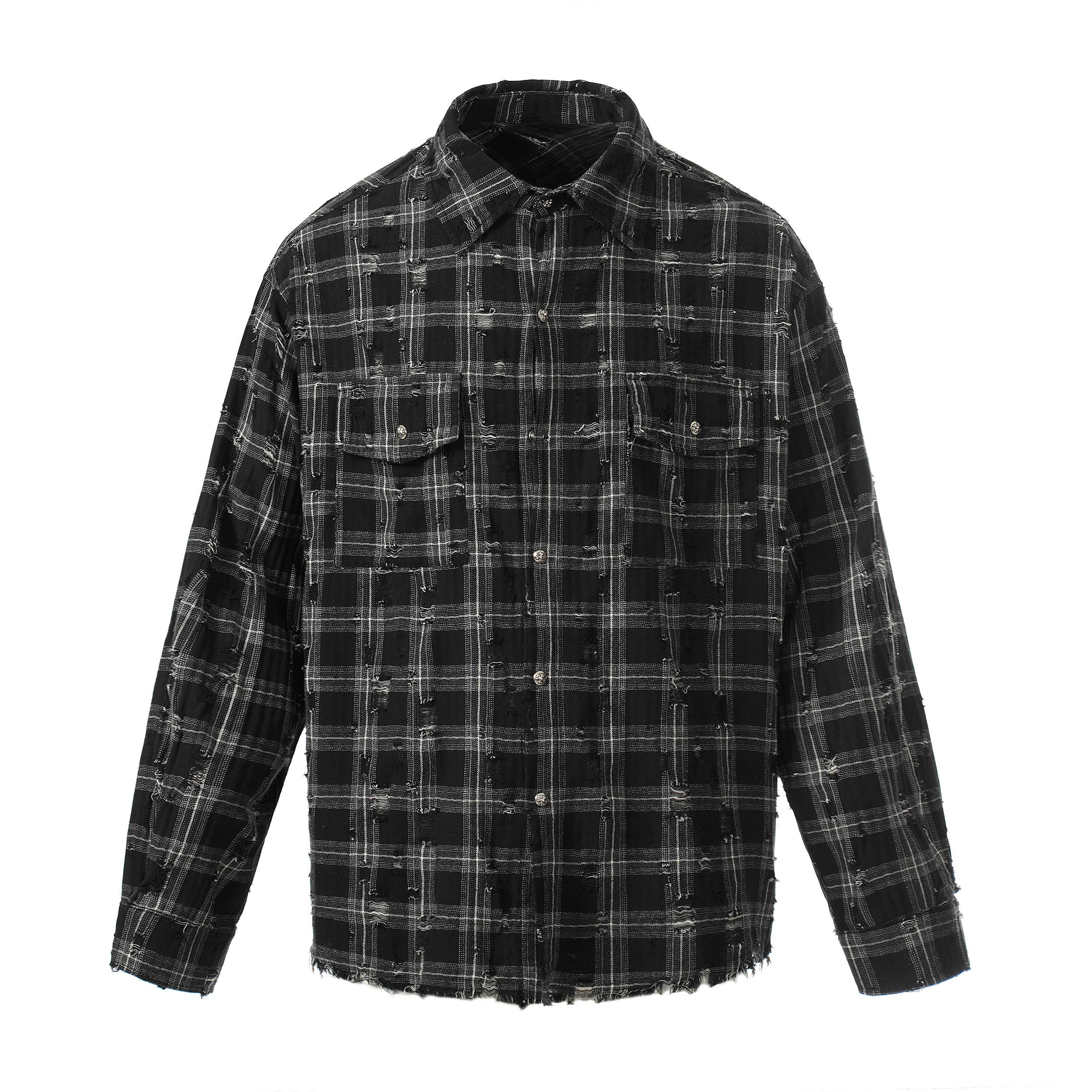 Omirad Distressed Plaid Shirt Jacket
