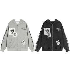 Omirad Distressed Graphic Zip Hoodie