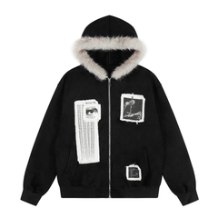 Omirad Graphic Faux-Fur Hooded Zip Jacket