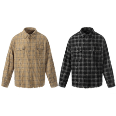 Omirad Distressed Plaid Shirt Jacket