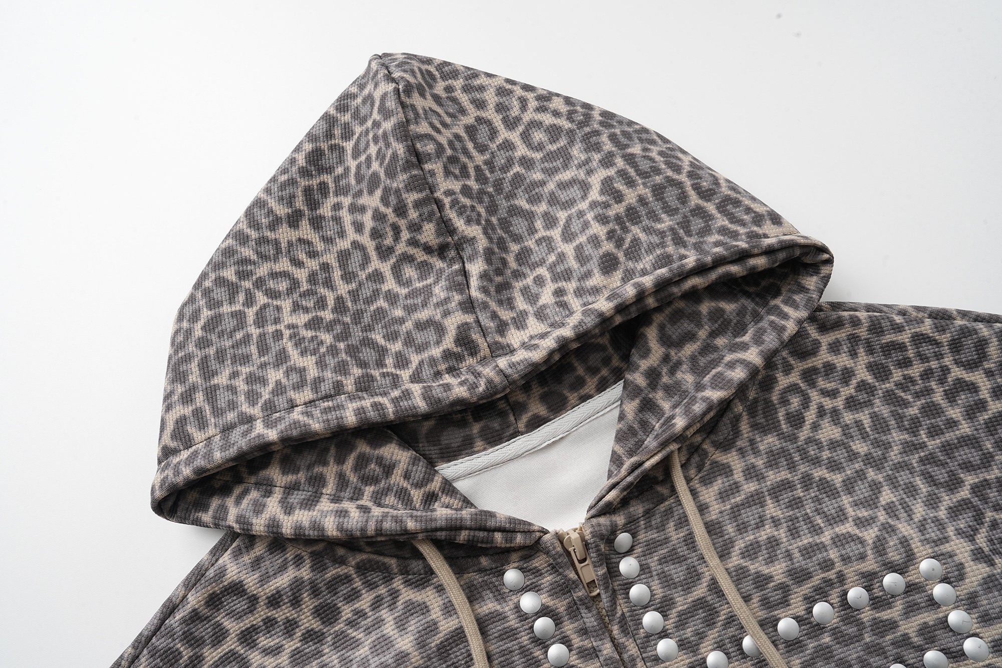 Omirad Studded Cross Cropped Zip Hoodie