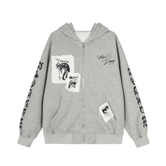 Omirad Distressed Graphic Zip Hoodie