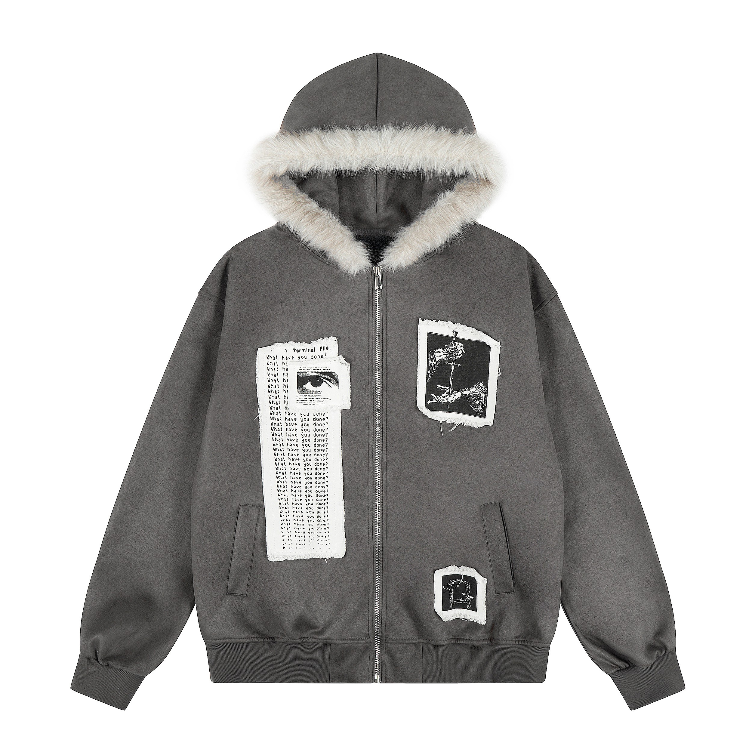 Omirad Graphic Faux-Fur Hooded Zip Jacket