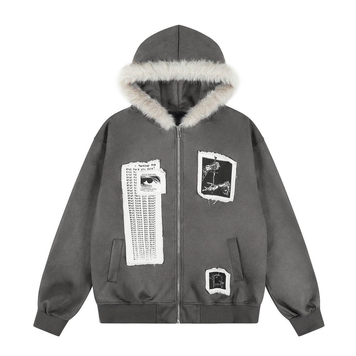 Omirad Graphic Faux-Fur Hooded Zip Jacket