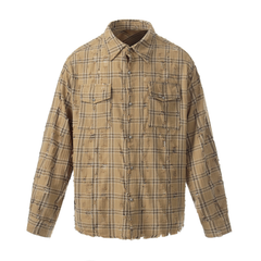 Omirad Distressed Plaid Shirt Jacket