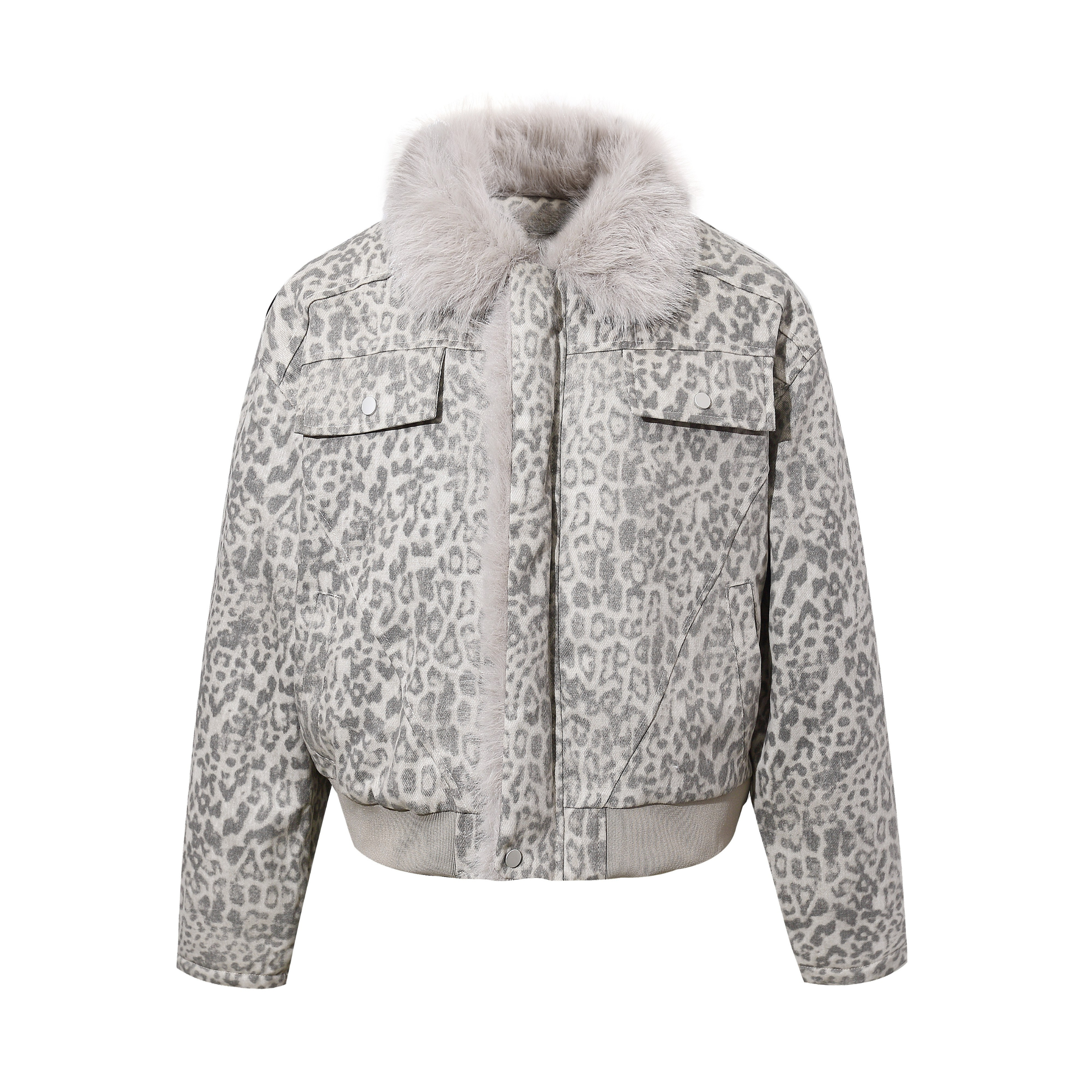 Omirad Leopard Faux Fur Collar Jacket