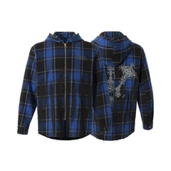 Omirad Plaid Embroidered Hooded Jacket