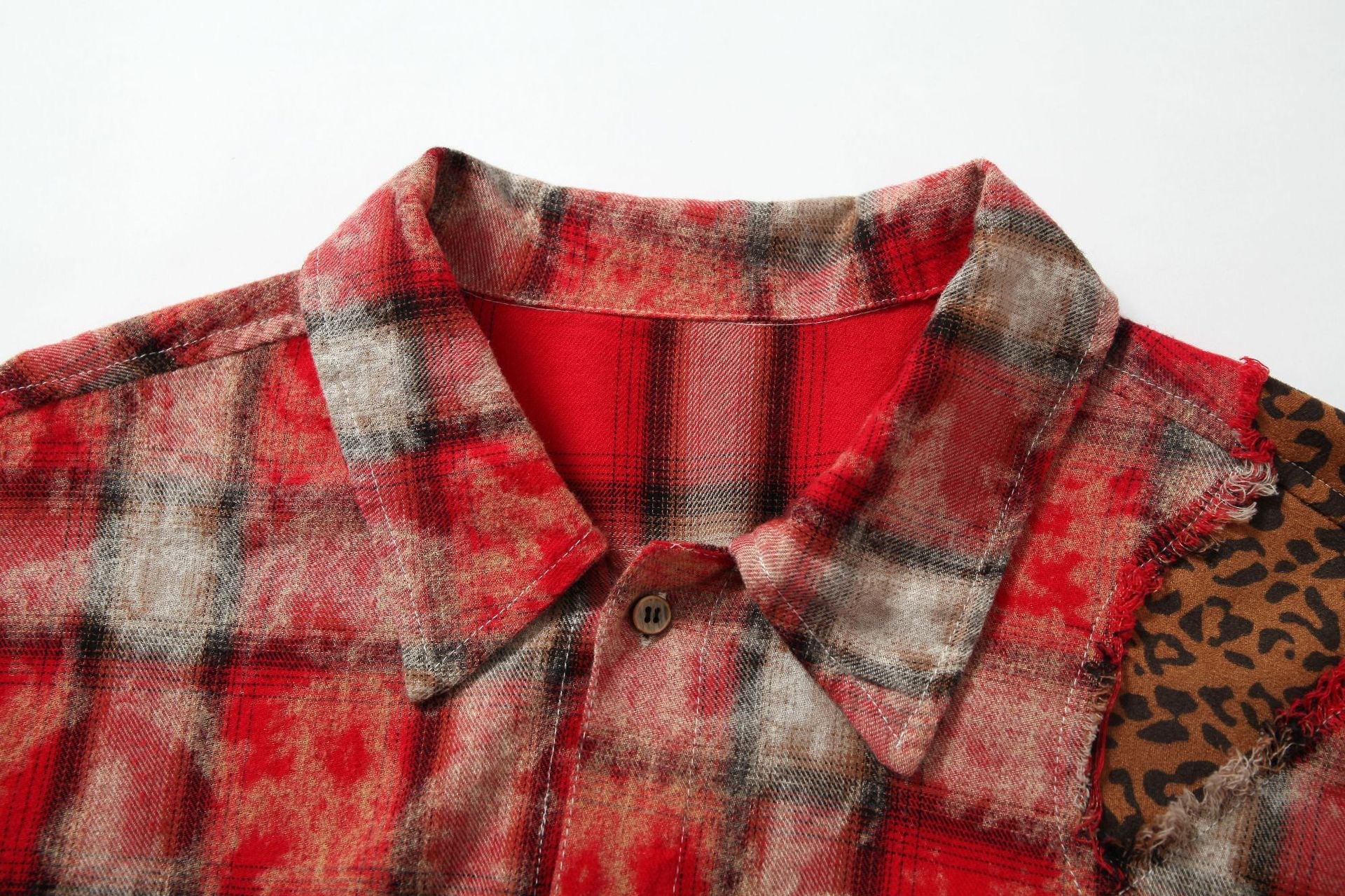 Omirad Distressed Plaid Patchwork Shirt