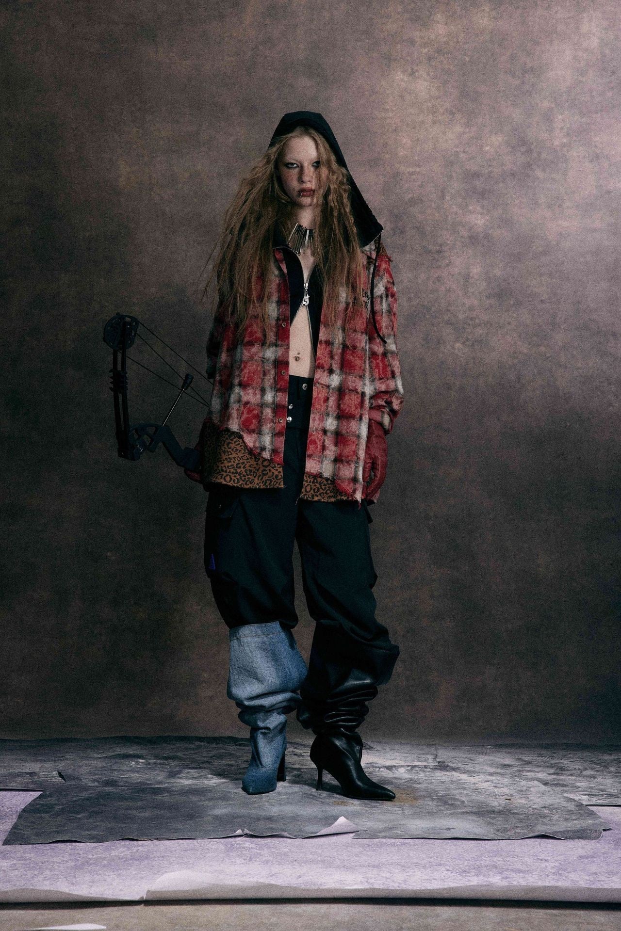 Omirad Distressed Plaid Patchwork Shirt