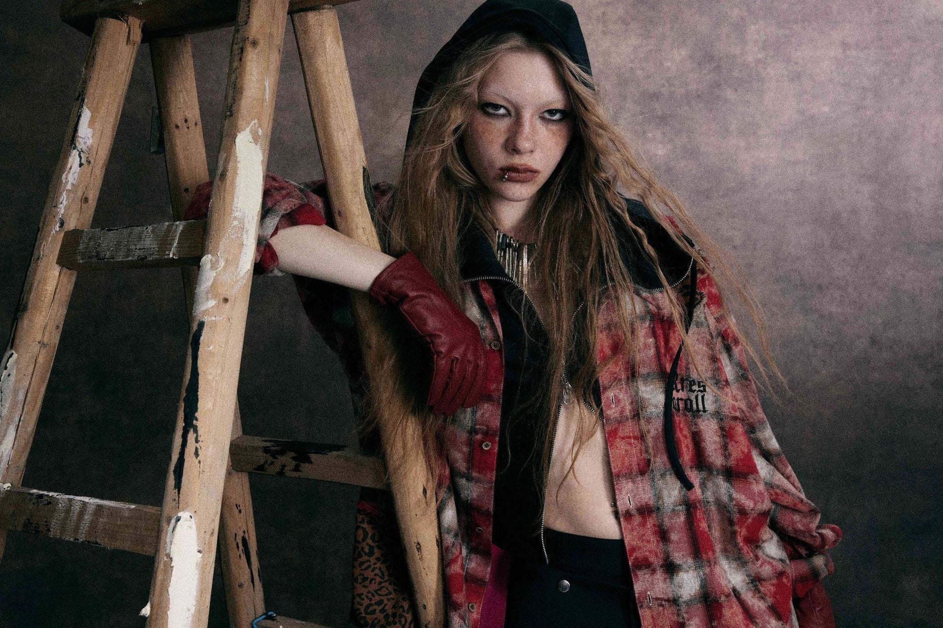 Omirad Distressed Plaid Patchwork Shirt
