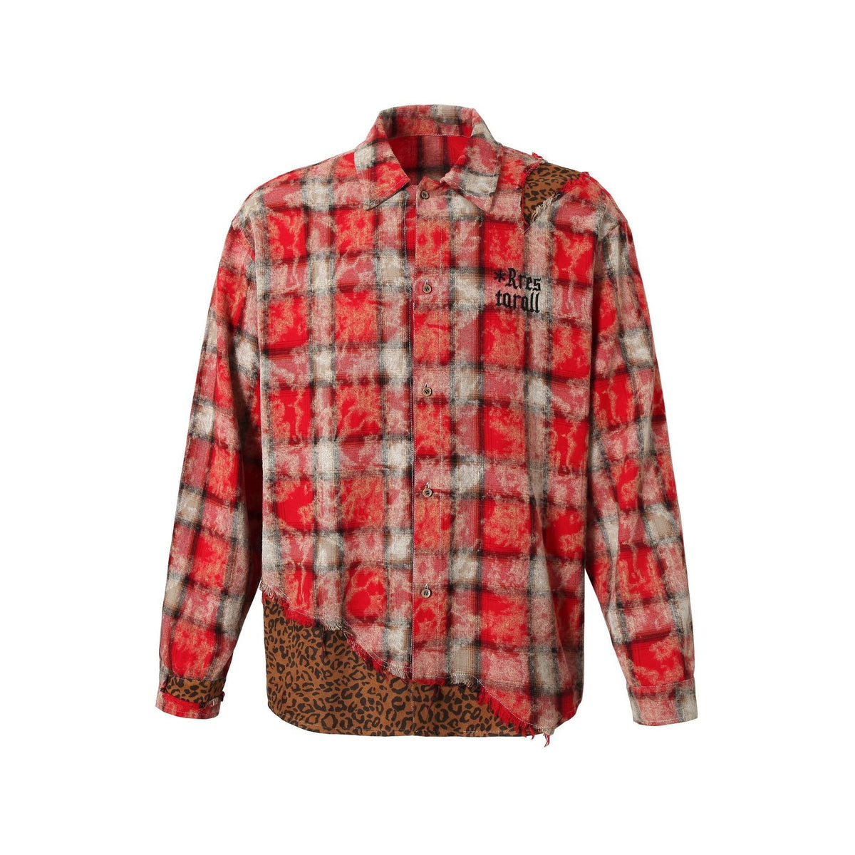 Omirad Distressed Plaid Patchwork Shirt