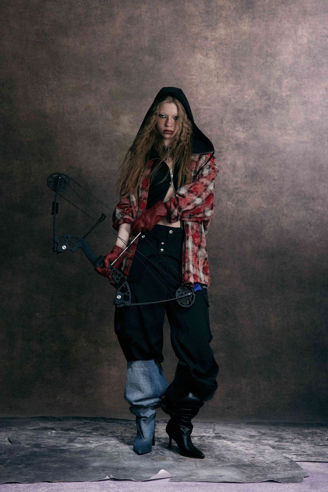 Omirad Distressed Plaid Patchwork Shirt