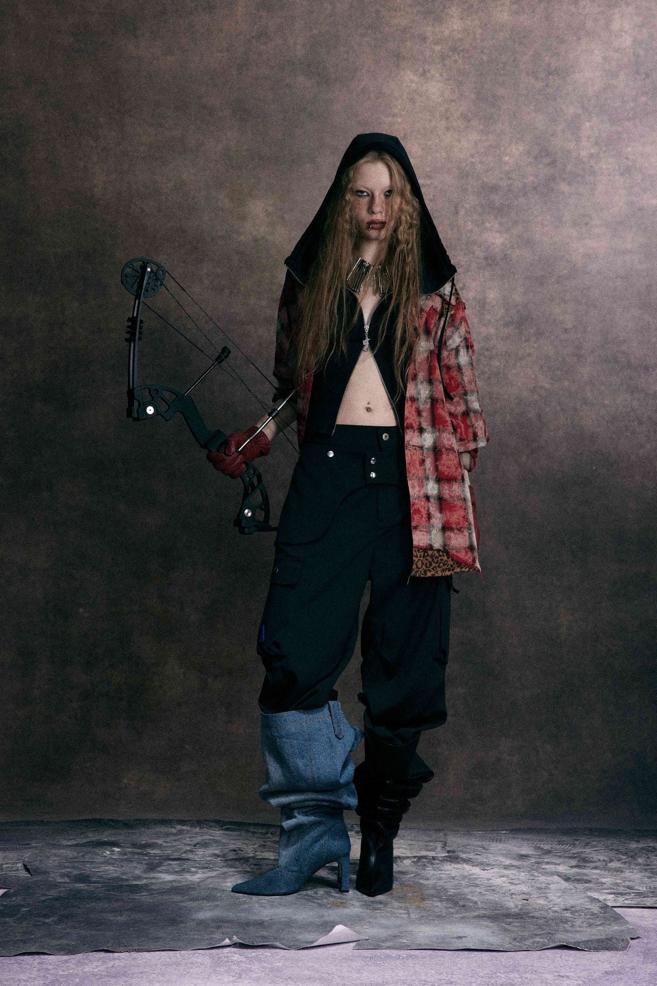 Omirad Distressed Plaid Patchwork Shirt
