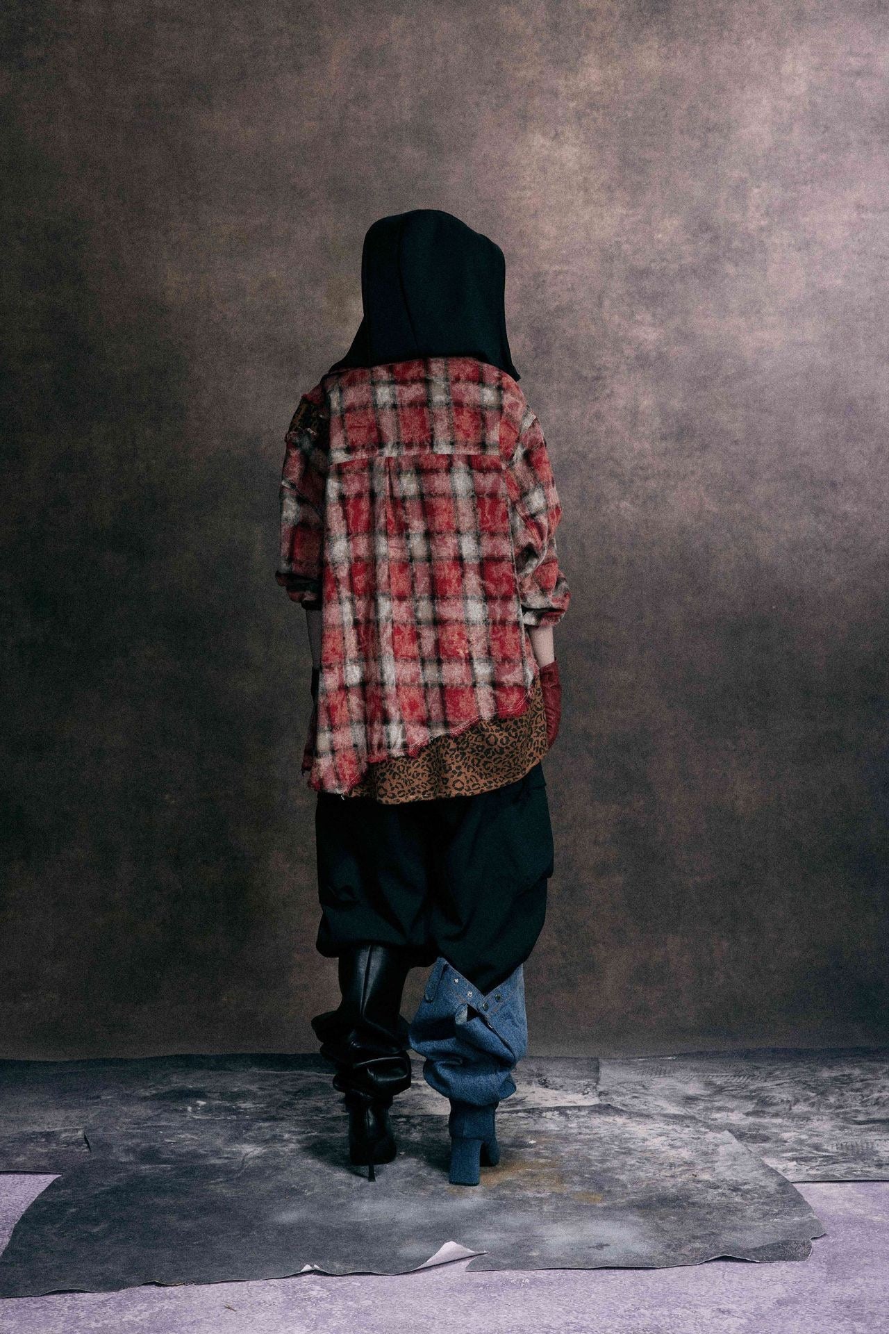 Omirad Distressed Plaid Patchwork Shirt