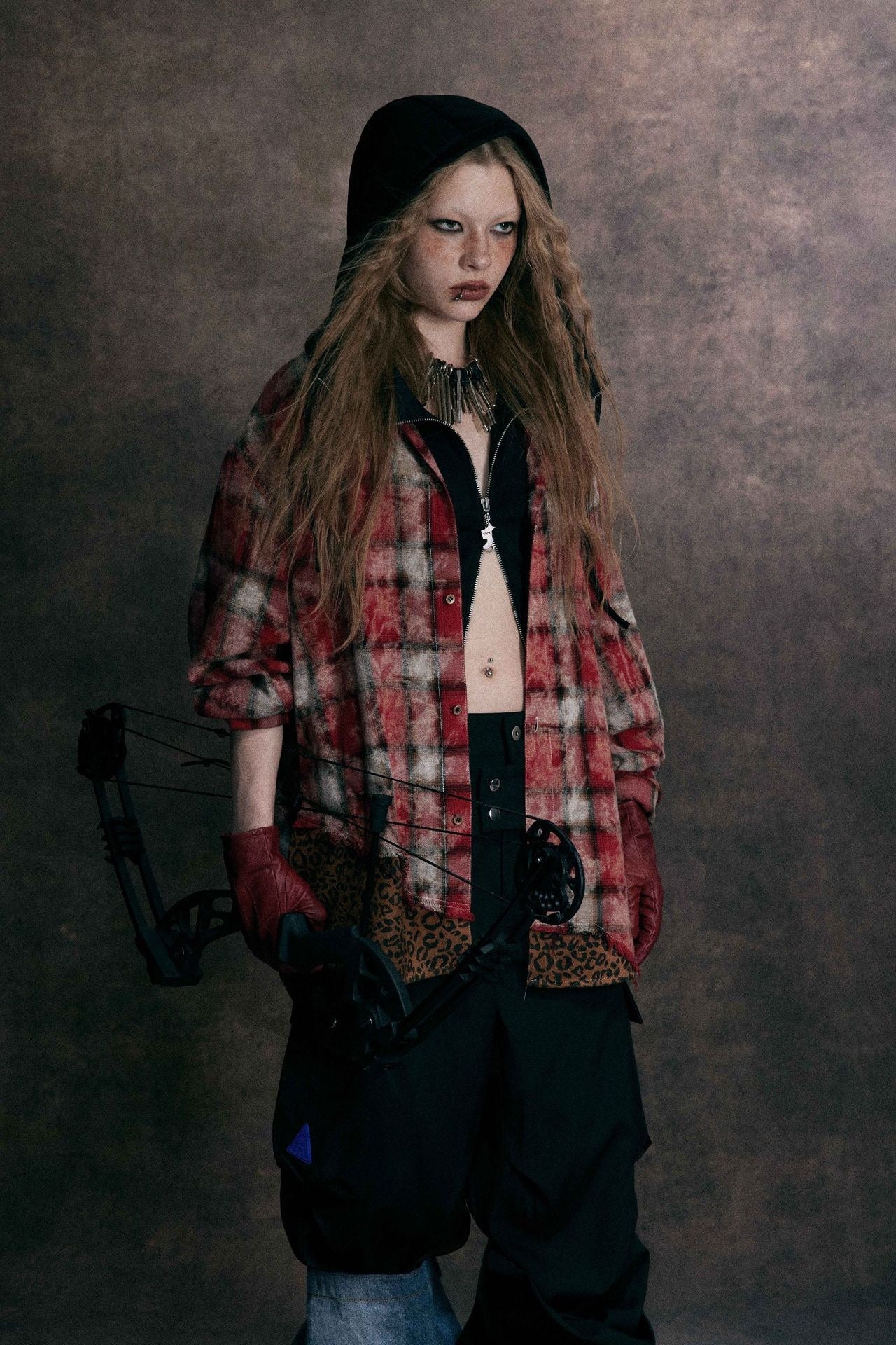 Omirad Distressed Plaid Patchwork Shirt