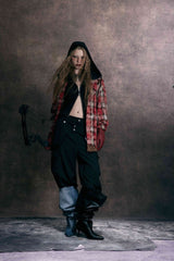 Omirad Distressed Plaid Patchwork Shirt
