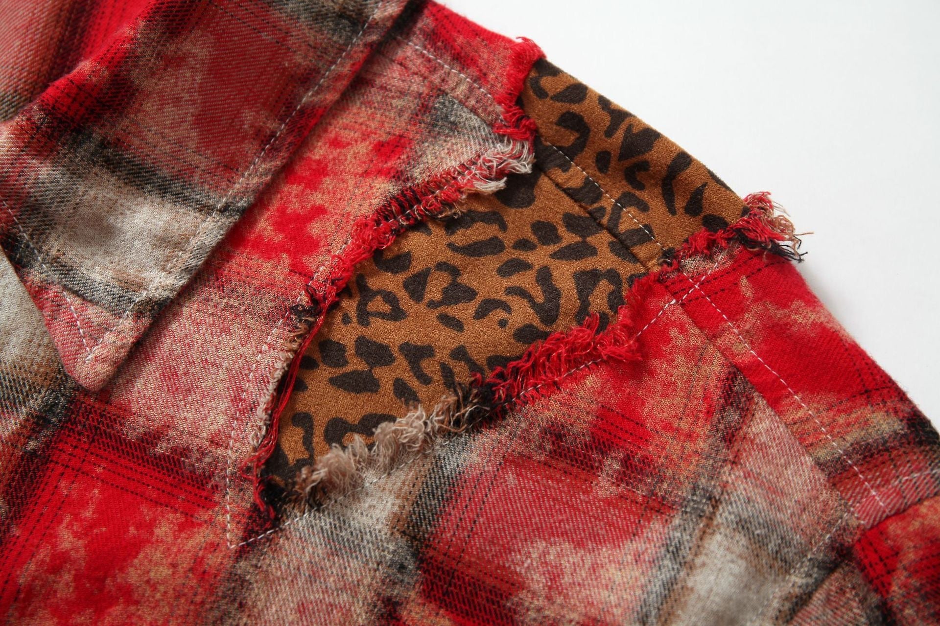 Omirad Distressed Plaid Patchwork Shirt