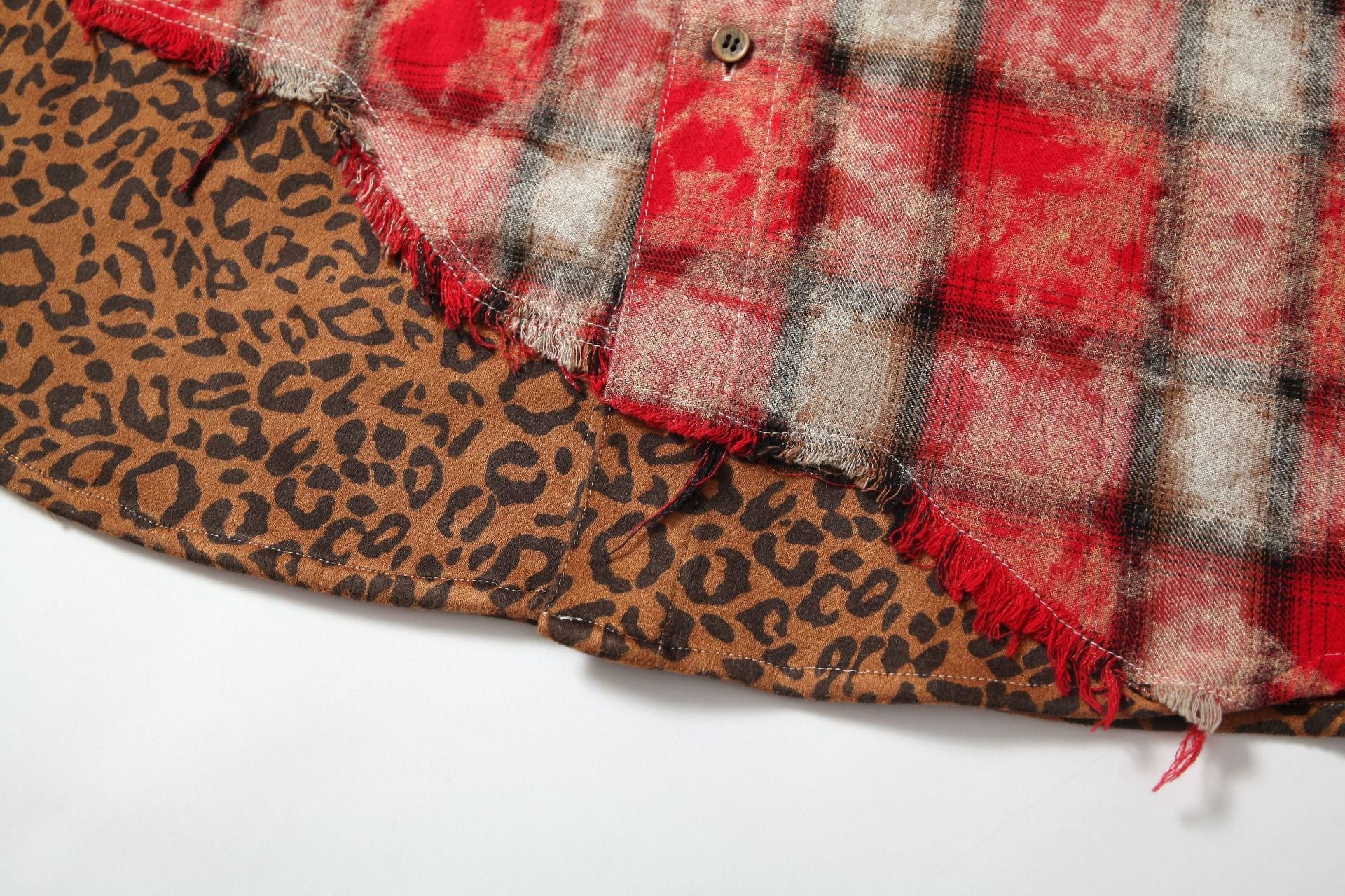 Omirad Distressed Plaid Patchwork Shirt
