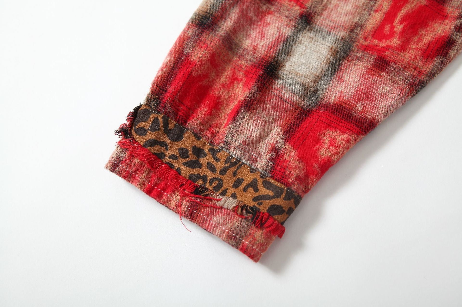 Omirad Distressed Plaid Patchwork Shirt