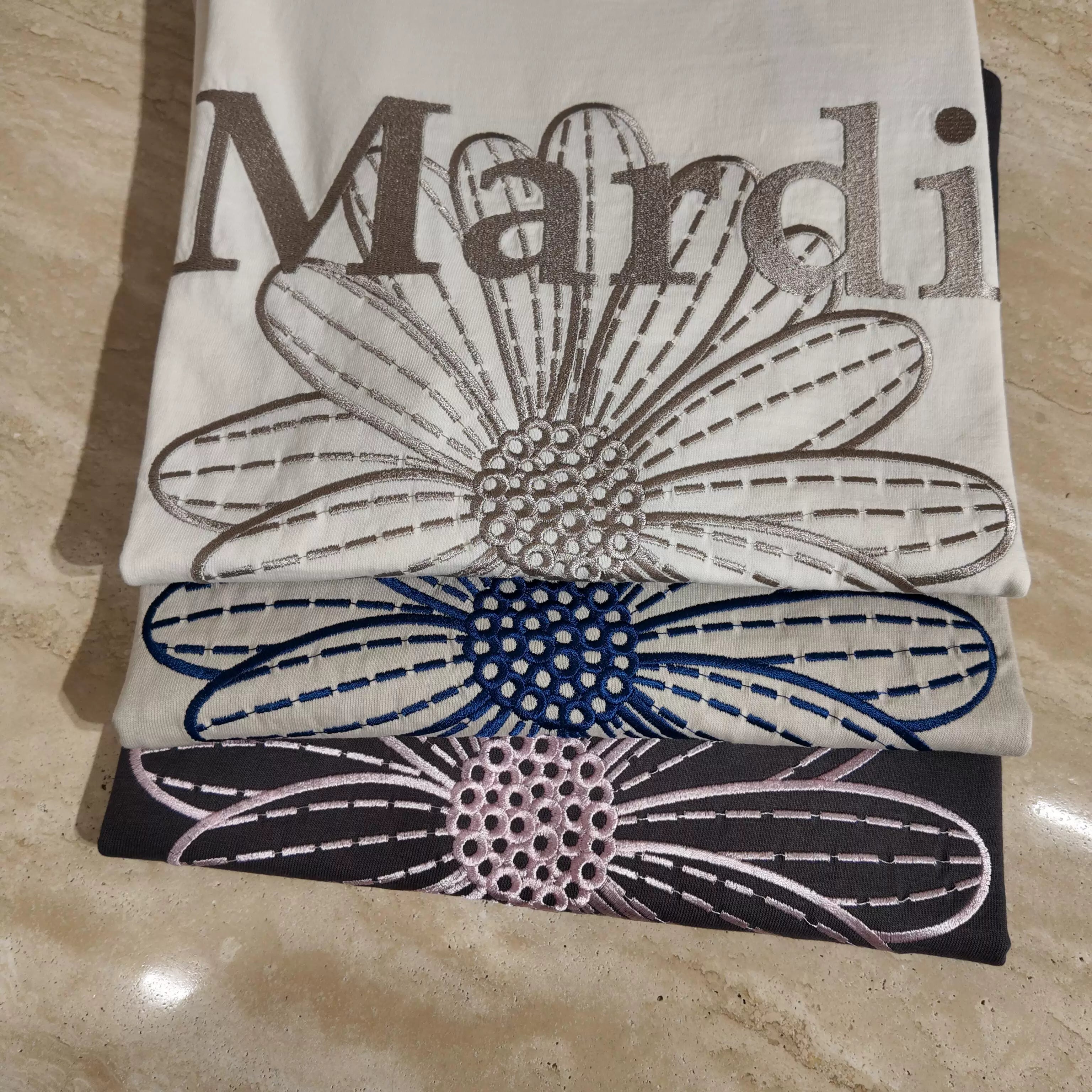 Mardi Embroidered Daisy Flower Summer Cotton Casual Tee