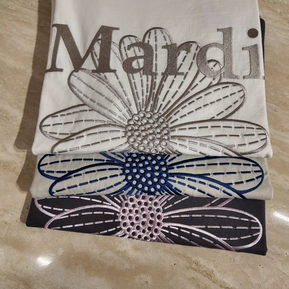 Mardi Embroidered Daisy Flower Summer Cotton Casual Tee