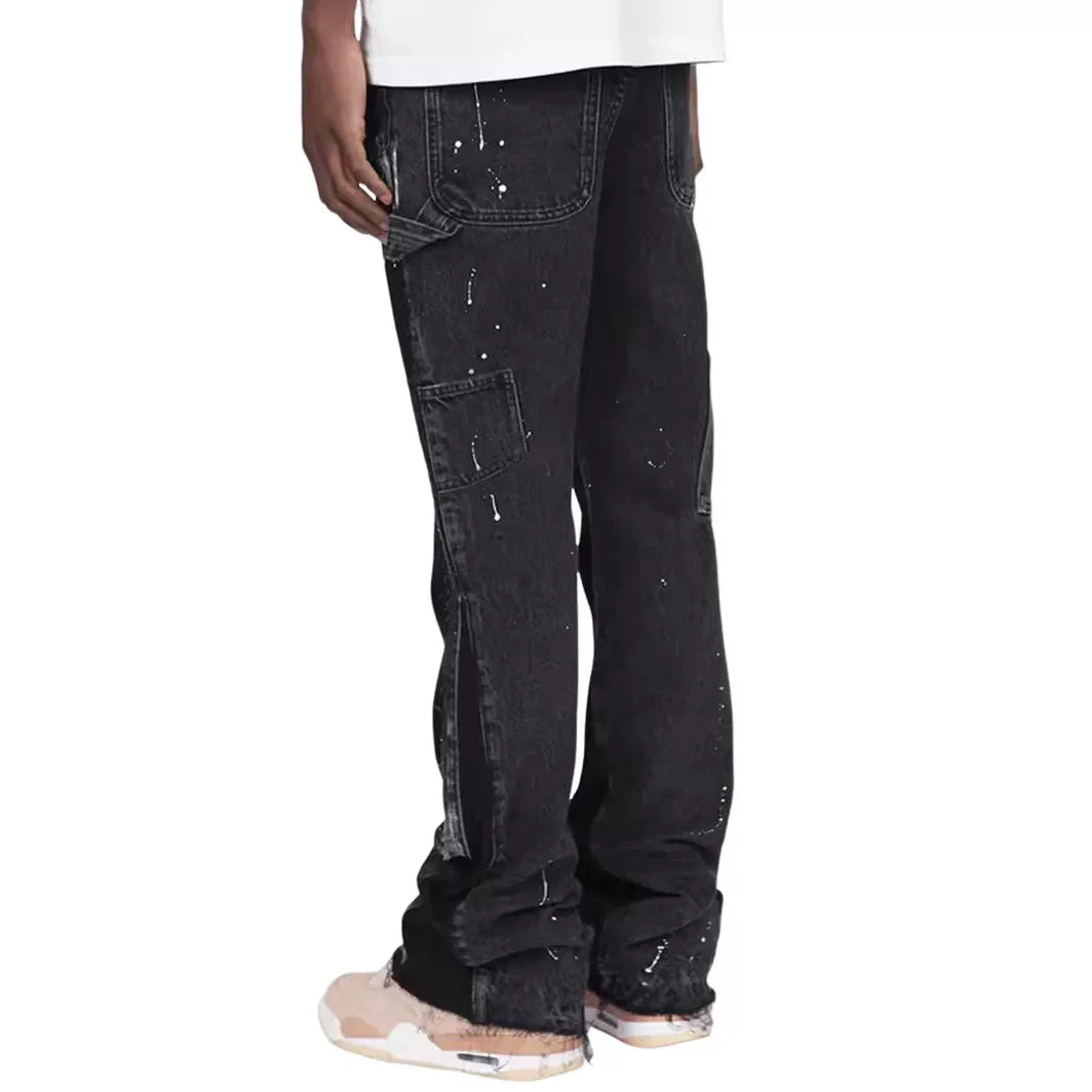 Men's Retro Flared Jeans Cargo Denim Workwear Pants