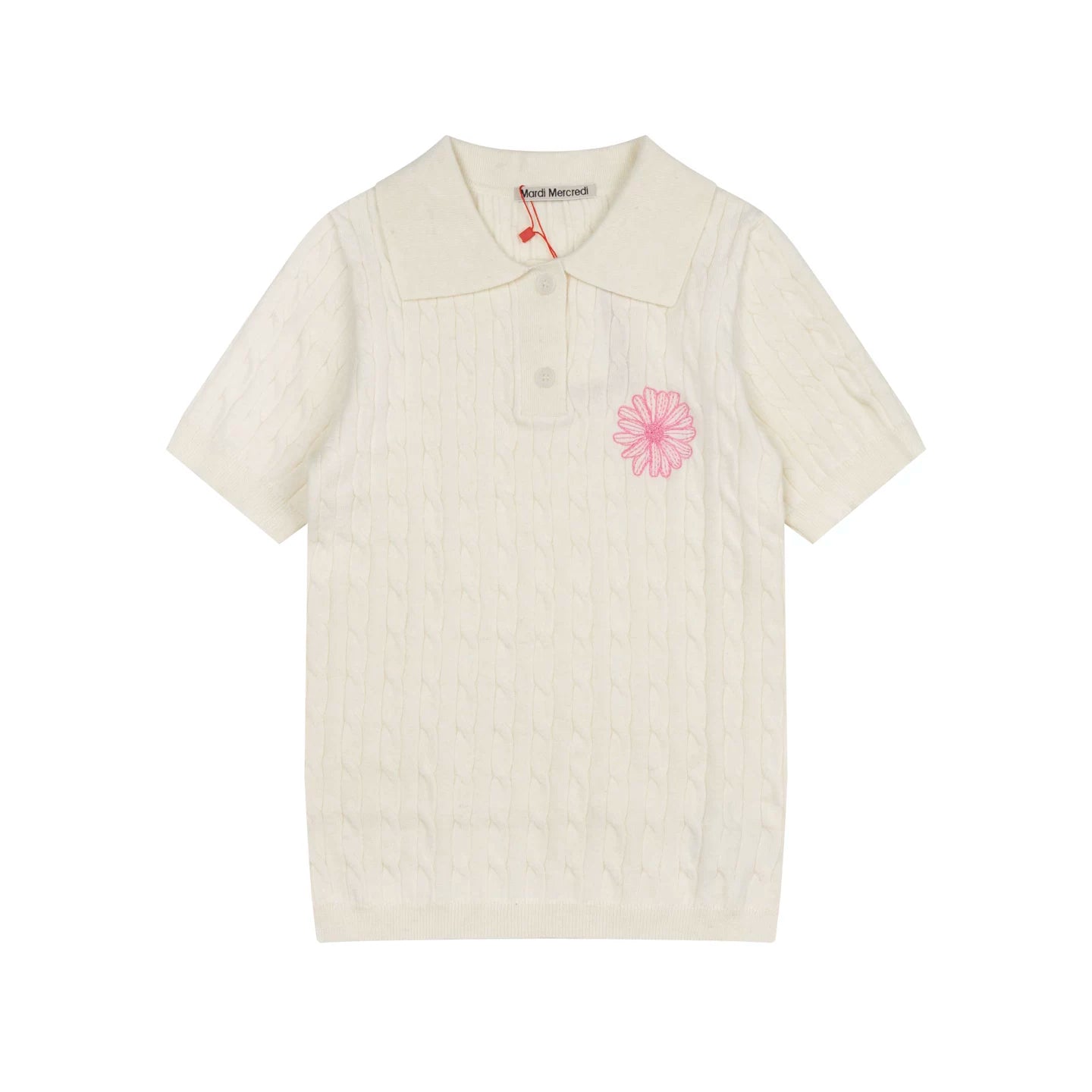 Mardi Embroidered Daisy Summer Cotton Slim Knit Polo