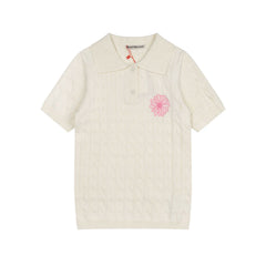 Mardi Embroidered Daisy Summer Cotton Slim Knit Polo
