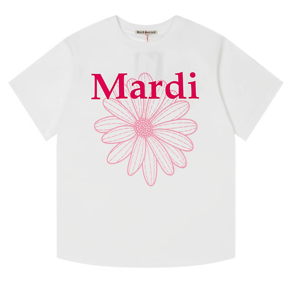 Mardi Three Flowers Graphic Summer Cotton Casual Tee