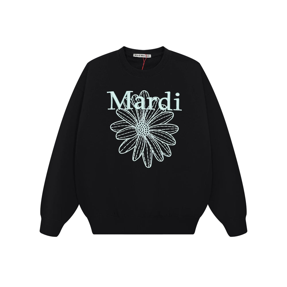 Mardi Embroidered Daisy Flower Autumn Oversized Fleece Sweatshirt
