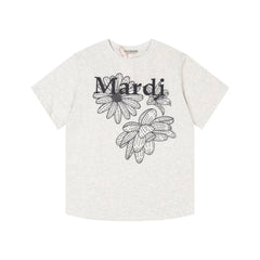 Mardi Three Flowers Graphic Summer Cotton Casual Tee