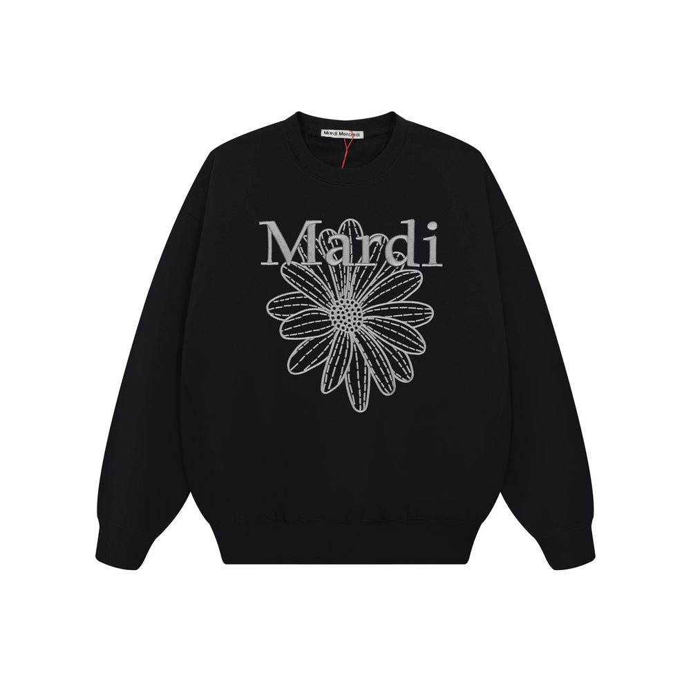 Mardi Embroidered Daisy Flower Autumn Oversized Fleece Sweatshirt
