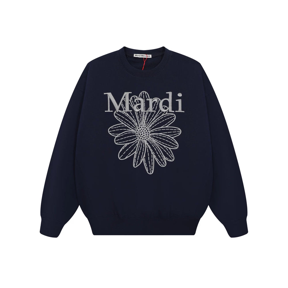 Mardi Embroidered Daisy Flower Autumn Oversized Fleece Sweatshirt