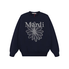 Mardi Embroidered Daisy Flower Autumn Oversized Fleece Sweatshirt