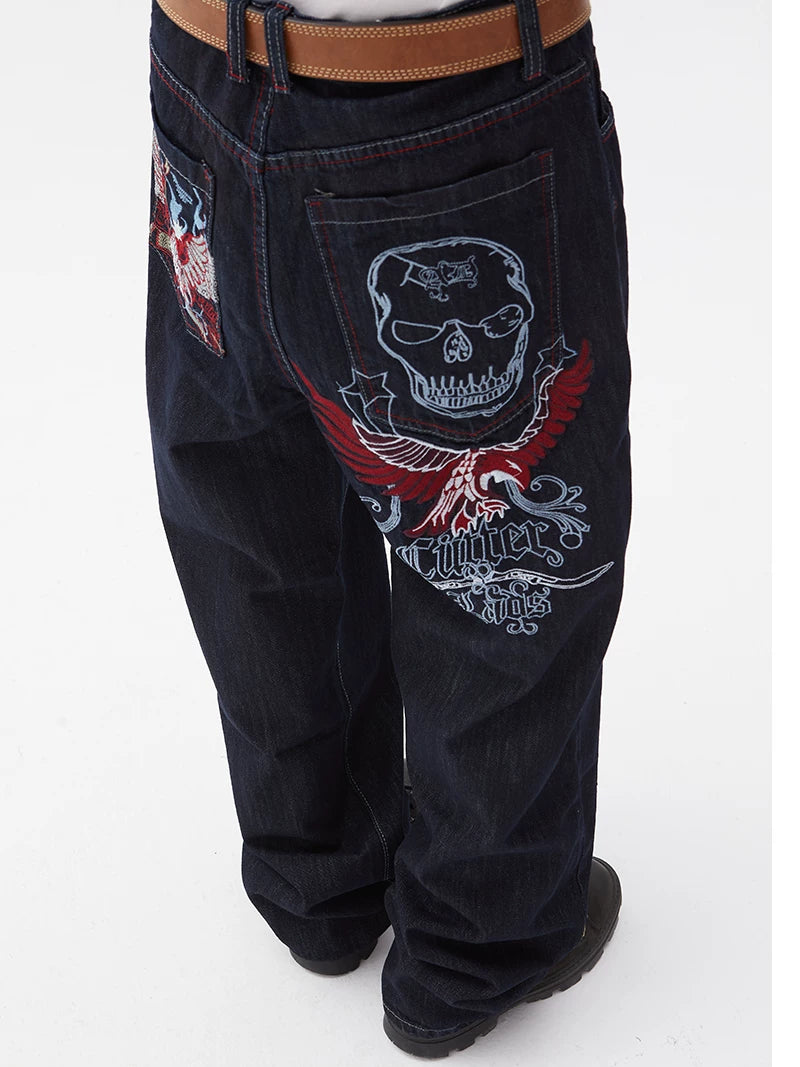 Vintage Hiphop Embroidered Loose Denim Jeans