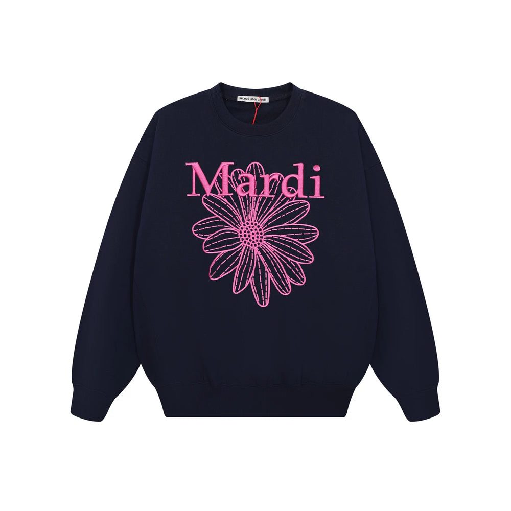 Mardi Embroidered Daisy Flower Autumn Oversized Fleece Sweatshirt