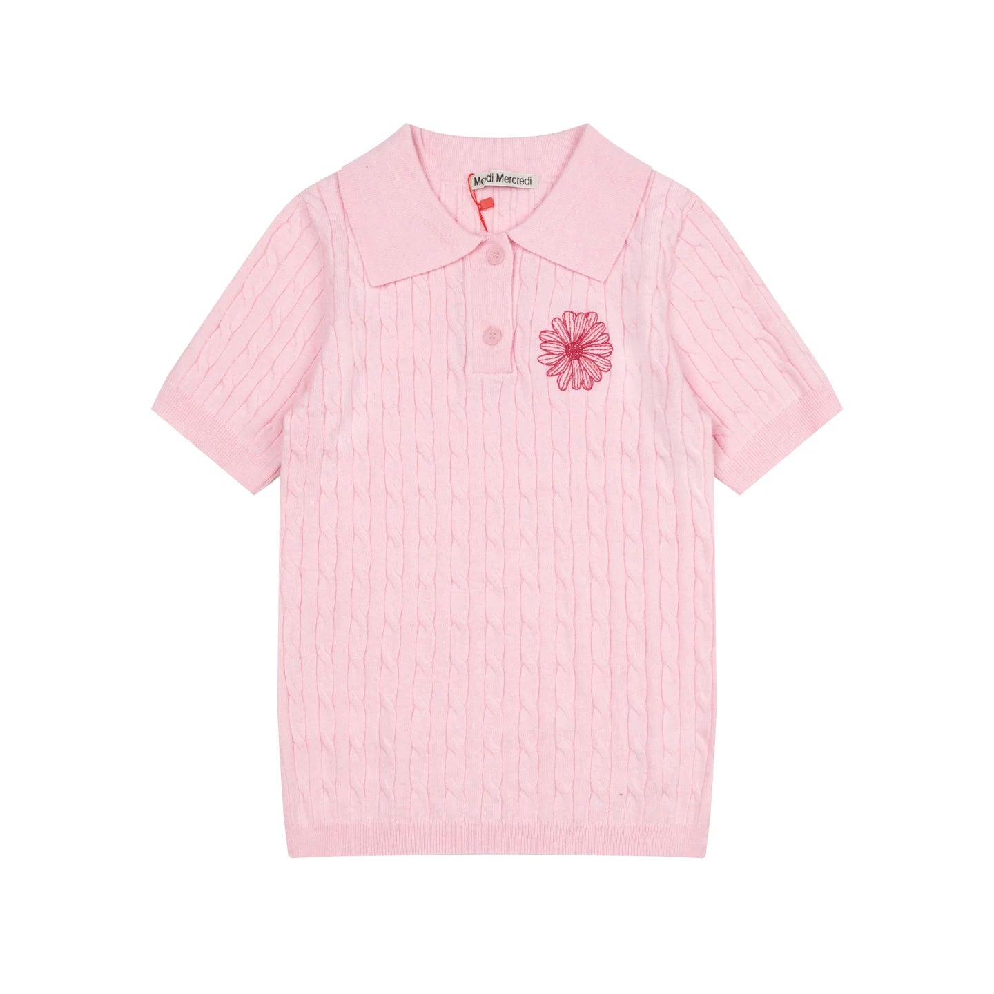 Mardi Embroidered Daisy Summer Cotton Slim Knit Polo