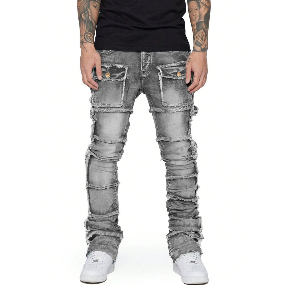 Men's Vintage Sandwashed Layered Patchwork Flared Jeans