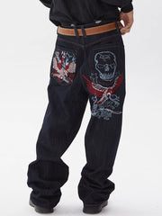 Vintage Hiphop Embroidered Loose Denim Jeans