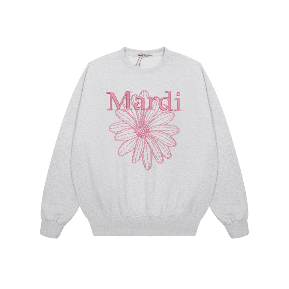Mardi Embroidered Daisy Flower Autumn Oversized Fleece Sweatshirt