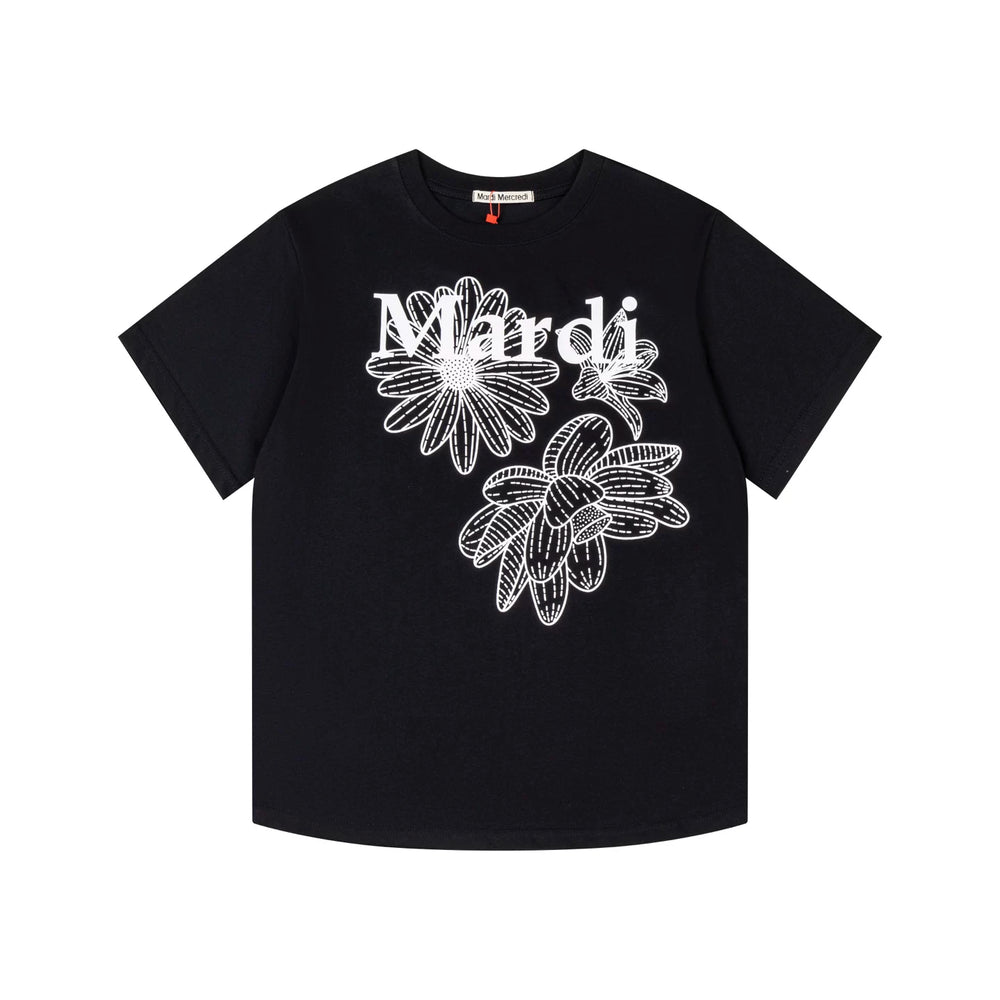 Mardi Three Flowers Graphic Summer Cotton Casual Tee