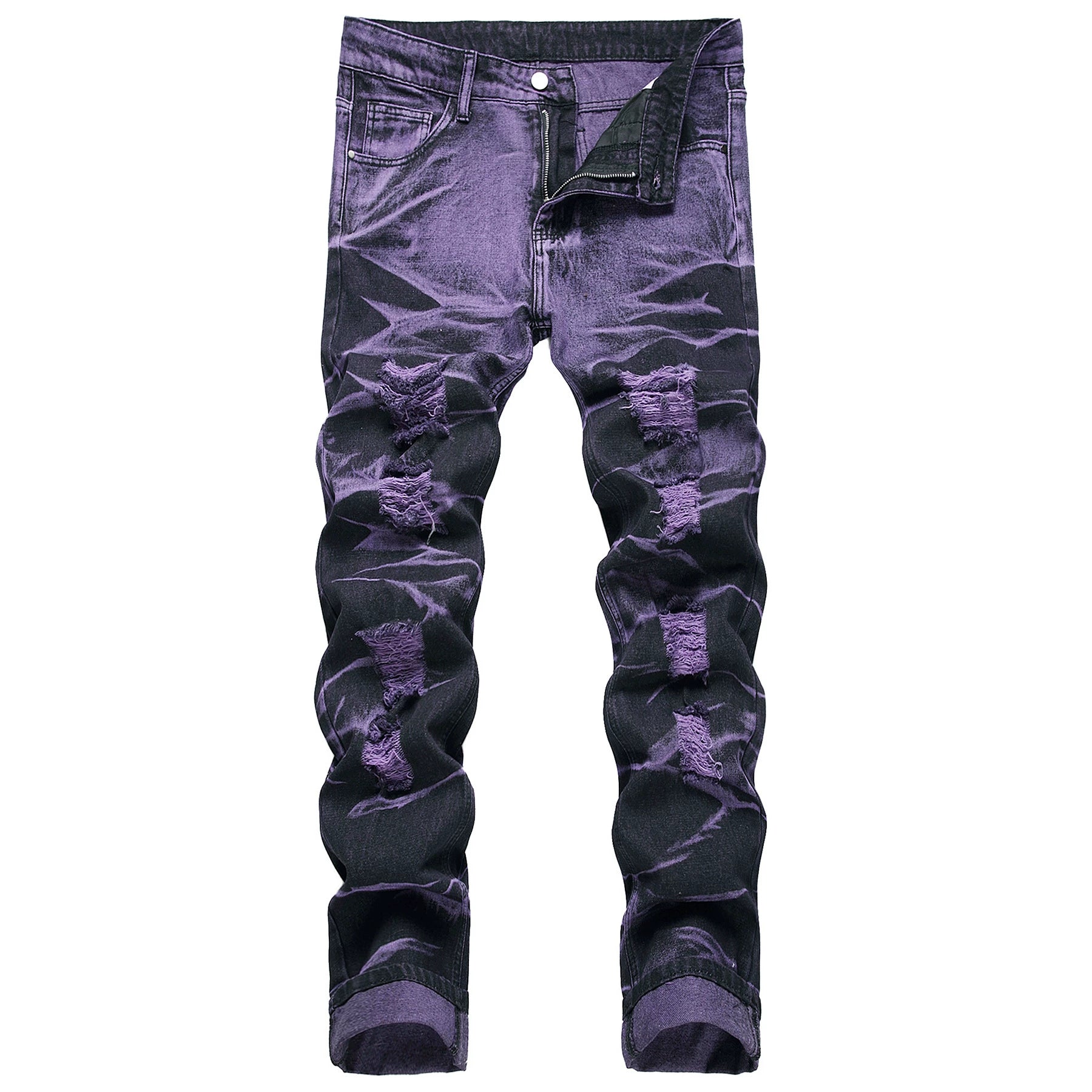 Men's Streetwear Ripped Tie Dye Straight Denim Jeans