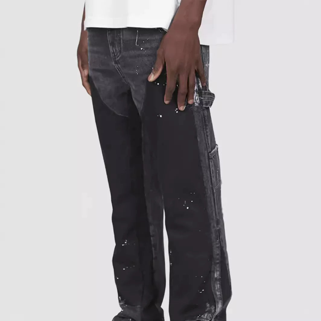 Men's Retro Flared Jeans Cargo Denim Workwear Pants