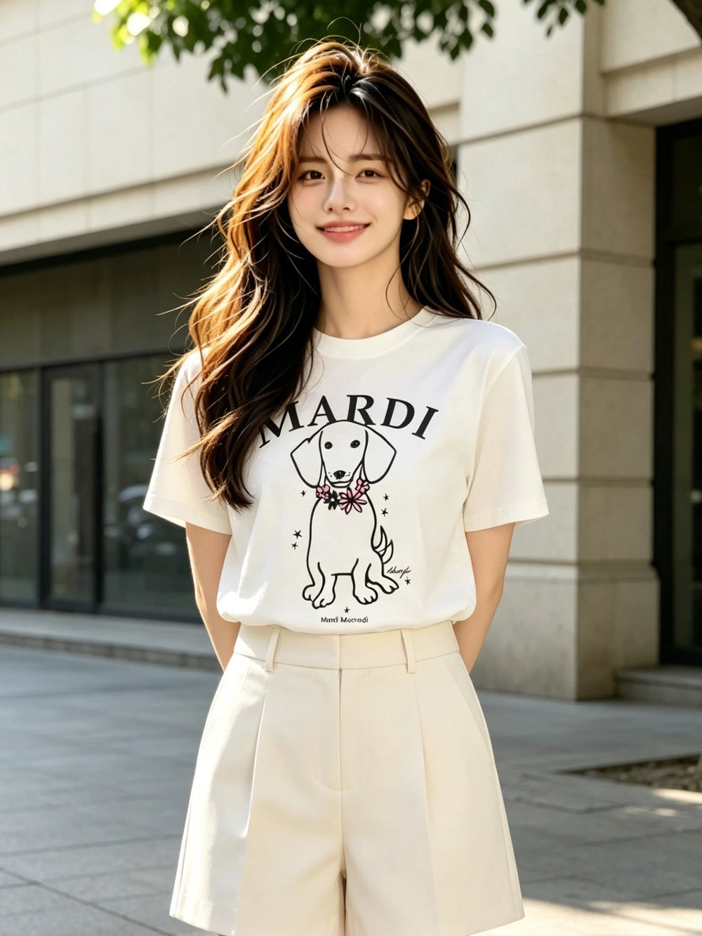 Mardi Pearl Dog Graphic Summer Casual Cotton Tee
